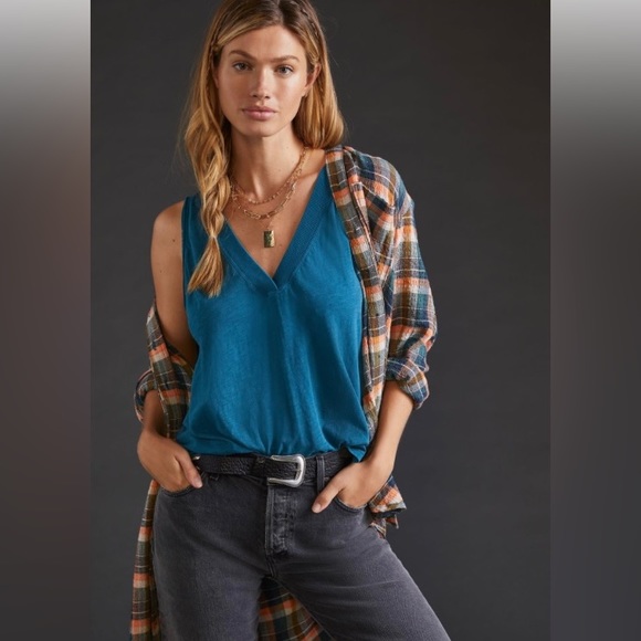 Anthropologie Tops - ANTHROPOLOGIE | Daily Practice Ritchie V-Neck Teal Blue Tank, L